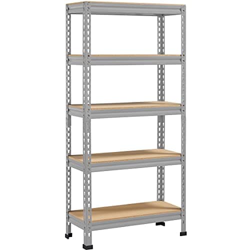 Image of Yaheetech 5 Tier Garage Shelving Units,Heavy Duty Racking shelves for Home/Office/Workshop/warehouses,150KG Per Shelf/750KG Capacity,Light Gray,70x30x150cm(LxWxH)