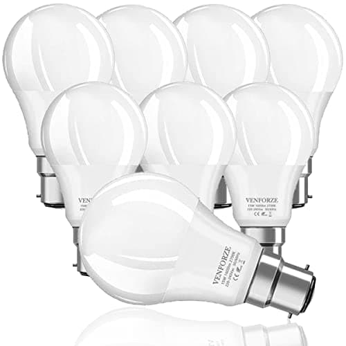 Image of Venforze Bayonet Light Bulbs 150W Equivalent, 15W A60 B22 LED Bulbs, Super Bright 1600LM, Warm White 2700K, BC Energy Saving Light Bulbs, Non-dimmable, 8-Pack