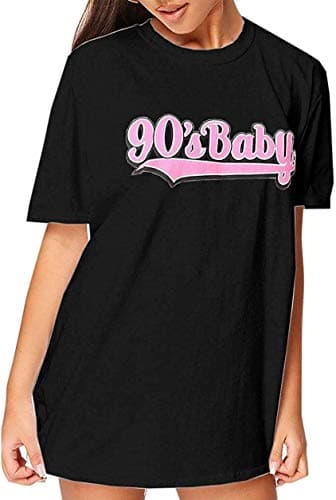 Image of Pure Fashion UK® Women's Slogan Printed Oversized Short Sleeves T-Shirt Ladies Summer Baggy Loose Fit Round Neck Tee Tops Elegant Casual Wear Shirts (90's Baby Black, M-L)