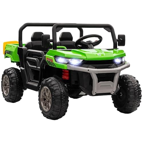Image of HOMCOM Kids Ride on Car, Electric Car for Kids with Electric Bucket, 12V 2 Seater UTV with Shovel, Parental Remote, 4 Spring Suspension Wheels, Working Horn, Music - Green