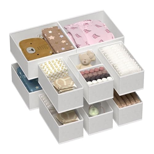 Image of Vtopmart 12 Pack Drawer Organiser Foldable Box - Drawer Dividers Fabric - Wardrobe Storage Organiser for Bras - Underwear, Socks, Baby Clothing