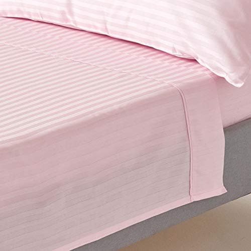 Image of Homescapes 100% Egyptian Cotton Satin Stripe Flat Sheet Pink Single 330 Thread Count Percale Anti Dust Mite