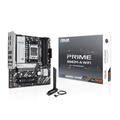 Image of ASUS PRIME B840M-A WIFI AMD B840 mATX motherboard, DDR5, PCIe 4.0 Ready, three M.2 slots, Wi-Fi 6E, Realtek 2.5Gb Ethernet, DisplayPort, HDMI, rear and front USB 5Gbps Type-C support, BIOS FlashBack