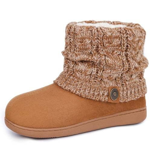 Image of FamilyFairy Women's Bootie Slippers Warm Memory Foam House Shoes for Indoor Outdoor Winter(5-6,Brown)