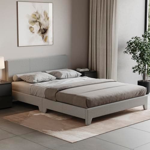 Image of Vida Designs Victoria Bed, Bed Frame Upholstered Fabric Headboard Bedroom Furniture (Double (4 Foot), Light Grey Linen) (UKFR Certified)
