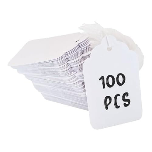 Image of Swift Strung Tags White Card Clothing Parcel Label String Hanging Gift Swing Tickets Kraft Hang Price Labelling 73mm x 45mm (Pack of 100)