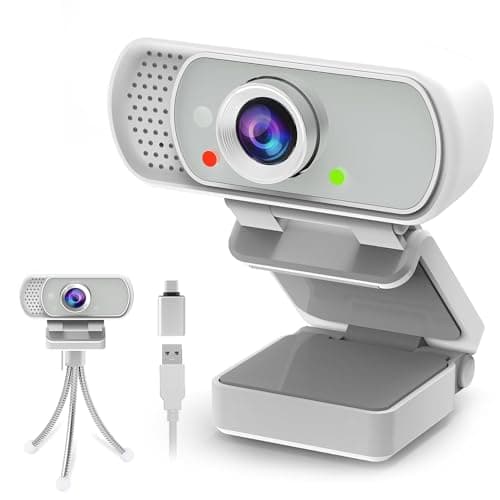 Image of Webcam with Tripod Privacy Shutter: 1080P FHD Web Camera with Mic, Plug & Play USB A USB C Webcam with Stand, White Wide Angle Noise-Canceling Microphone Compact Web Cam for Online Meeting Classes