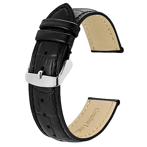 Image of BISONSTRAP Watch Straps 22mm, Alligator Embossed Leather Watch Bands, Black with Silver Buckle