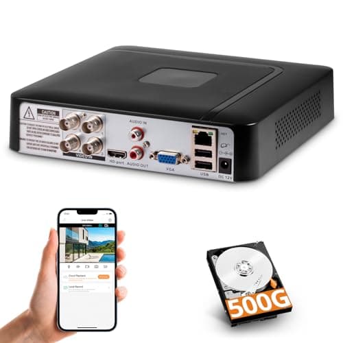 Image of 4 Channel CCTV Surveillance DVR with 500G HDD, 4 Ch 5MP H.265+ DVR Video Recorder for Analog/XVI/CVBS/AHD/TVI/IP Cameras, DVR for Security Camera Home Surveillance System, Mobile APP & PC Remote