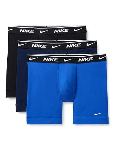 Image of Nike mens Nike Men's Essential Cotton Stretch W/Fly Boxer Brief 3pk Underwear, Obsidian/Game Royal/Black, M