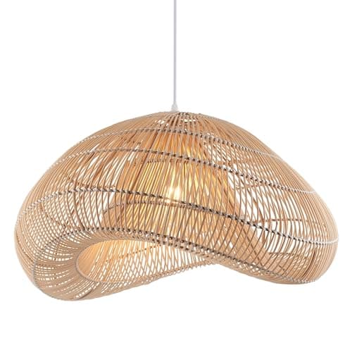 Image of National Lighting Miki Natural Rattan Pendant Shade 305mm - Handwoven Organic Cloud Shape Light Shade, Sustainable Rattan Ceiling Light Fitting - Taupe Finish Decorative Interior Lighting