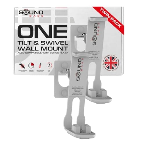 Image of Sound bass 2 x One Wall Mount Bracket, White, Twin Pack, Tilt & Swivel, Compatible with Sonos ONE, Gen 2, ONESL & Play:1