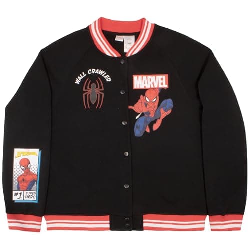 Image of Marvel Spider-Man Varsity Jackets for Women Spiderman Graphic Print Lightweight Varsity Jacket Casual Fashion Coats, Black, S