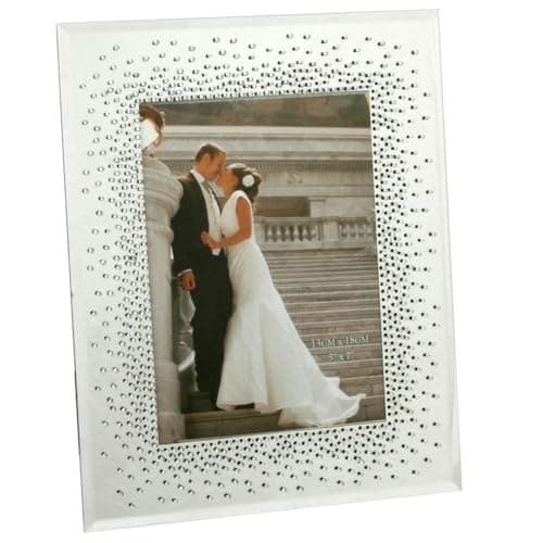 Image of Wedding Mirror Glass Photo Frame Starburst Crystals Design For 5"x7" Pictures FG51357