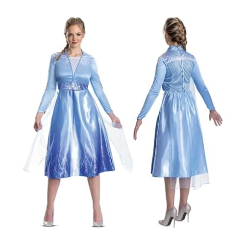 Image of Disguise Disney Frozen Elsa Adult Dress Up, Official Disney Frozen License Elsa Basic Adult Plus Fancy Dress for Women, Blue Long Sleeve Dress Inspired by The Queen of Arandelle, Size 8-10