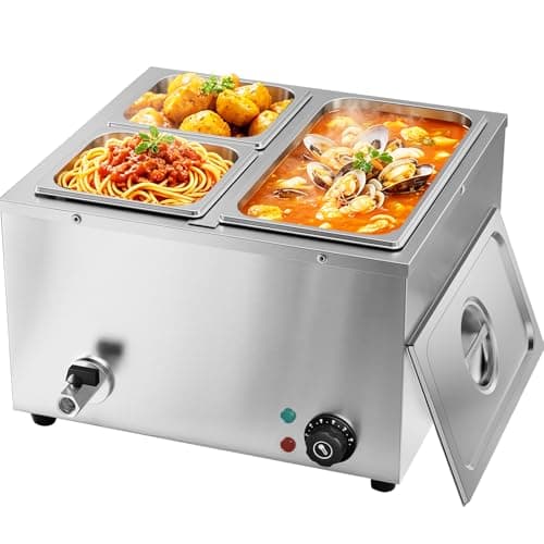 Image of TAIMIKO Bain Marie Commercial Electric Food Warmer 1500W Stainless Steel Buffet Countertop (3 Pans)