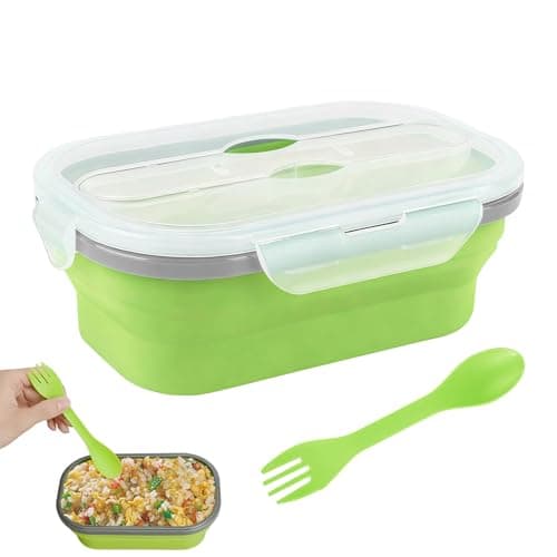Image of Hiuyavy Lunch Box, 1000ml Bento Lunch Box for Adults and Kids, Stackable Packed Lunch Boxes, Collapsible Food Storage Containers with Cutlery Microwave Safe (Green)