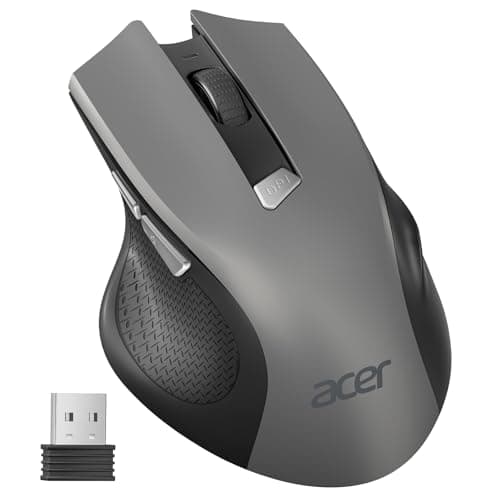 Image of acer Wireless Mouse, 3 Adjustable DPI Ergonomic Computer Mouse 2.4GHz USB Receiver, 6 Buttons, Cordless Optical Tracking, Battery Indicator, Portable Mice Wireless for Laptop, PC, MacBook Pro (Grey)