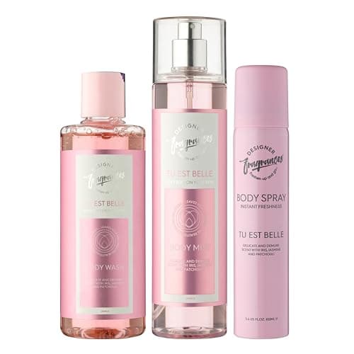 Image of Designer Fragrances 3 Pack Tu Est Belle Bundle - Women's Feminine Body Wash, Deodorant Body Sprays & Mist Sprays - For Instant Freshness, Silky Soft, Beautifully Smelling Fresh Skin, Revitalizing