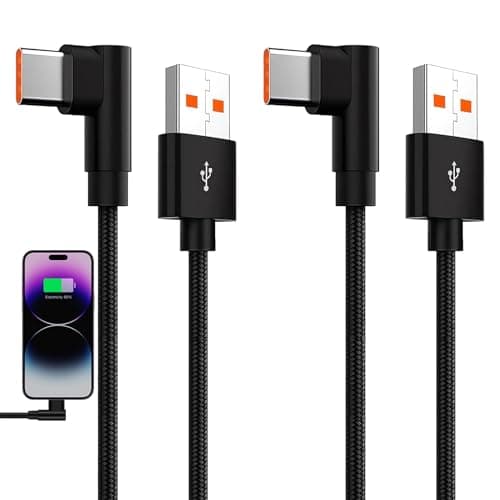 Image of 2 PCS 2M USB C Charger Cable,66W 6A Right Angle USB A to USB C Cable Fast Charging,Nylon Braided right angle usb c cable Compatible with iPhone 17/16/15 Pro Max Galaxy Sony Xperia Huawei LG Xiaomi