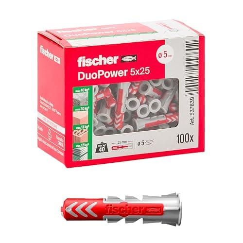 Image of Fischer 537639 Dowel DUOPOWER, Grey/Red, 5 X 25 mm, Pack of 100