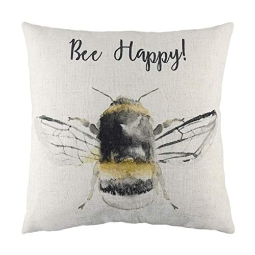 Image of Evans Lichfield Bee Happy Cushion Cover, White, 43 x 43cm
