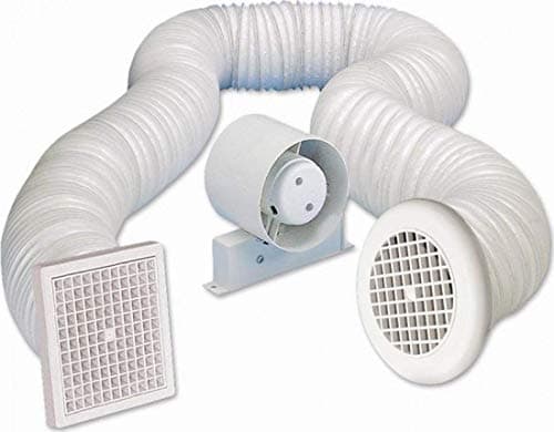 Image of Airvent 434446A Inline Loft Extractor Fan with Timer 4" / 100mm for Bathroom - Full Kit including Ducting & Grilles, White