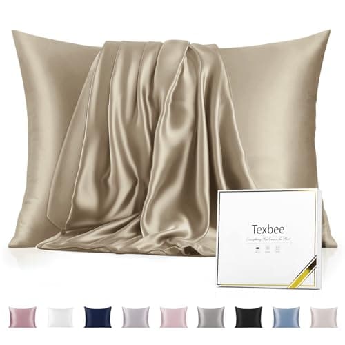 Image of Texbee Silk Pillowcase, 22 Momme Mulberry Silk Pillowcases for Hair and Skin Health, Soft Smooth Breathable Cool Pure Pillow Case for Beauty Sleep, with Gift Box, 1pc (Queen 50x75 cm, Taupe)