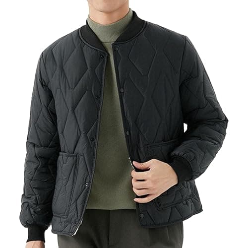 Image of Mens Reversible Diamond Quilted Jacket Winter Fall Padded Flight Bomber Jackets Varsity Lightweight Coat for Men