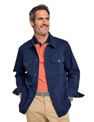 Image of Pegasus Men's Utility Style Stretch Cotton Cargo Jacket, Lightweight & Functional Overshirt with 4 Front Pockets & Adjustable Cuffs Navy XXL