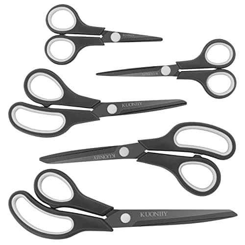 Image of KUONIIY Scissors Ultra Sharp Titanium Coating Blades Soft Comfort-Grip Handles Multi-Purpose Scissors Set of 5