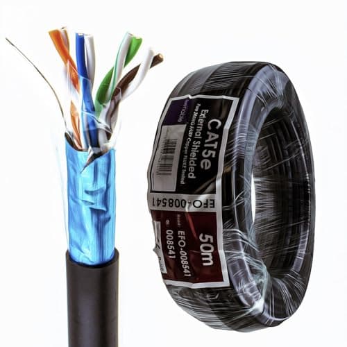 Image of kenable External Shielded CAT5e Outdoor Ethernet Cable F/UTP Copper 24AWG Weatherproof UV Resistant PE Sheath with Drain Wire Gigabit Network Reel 50m