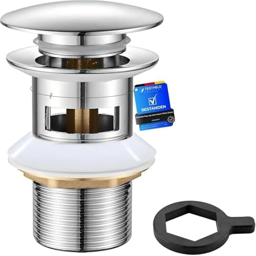 Image of Ibergrif Basin Waste 1¼″ with Overflow – Click-Clack Pop-Up Sink Plug, Universal G1¼″ Chrome Brass Bathroom Drain Stopper, Model M20502