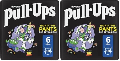 Image of Huggies Pull-Ups Unisex Night Time Nappy Pants, Size 6, 18 Pants (Pack of 2)