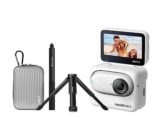 Image of Insta360 GO 3 64GB Premium Kit - The Tiny Mighty 2.7K Waterproof (5M) Action Camera with Action Pod and Flip Screen. Inc Invisible Selfie Stick, Extendable Desktop Tripod & Aluminum Camera Case