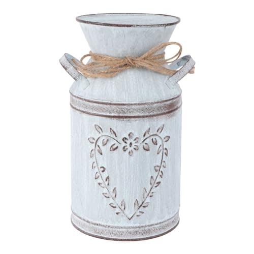 Image of Happyyami Metal Shabby Chic Flower Vase Rustic Vintage Jug Vase for Flowers with Heart Shaped for Wedding Garden Office Christmas Decor 19.5cm