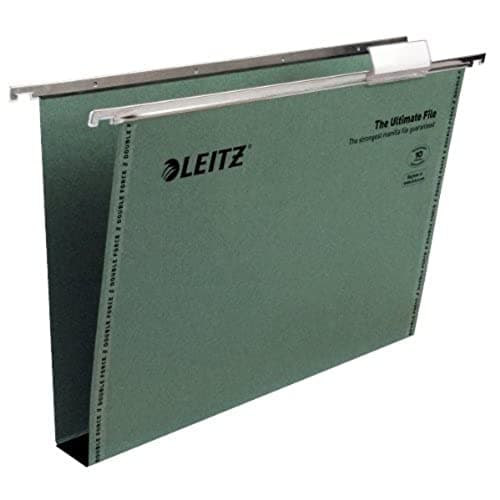 Image of Leitz Ultimate Clenched Bar Suspension File, Foolscap, Squared Base, Pack of 50, Tabs Included, Green, Ultimate Range, 17450055