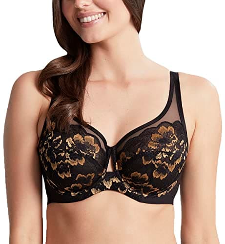 Image of Panache Women's Sabrina High Apex Balconnet Bra, Black/Vintage Gold, 32D