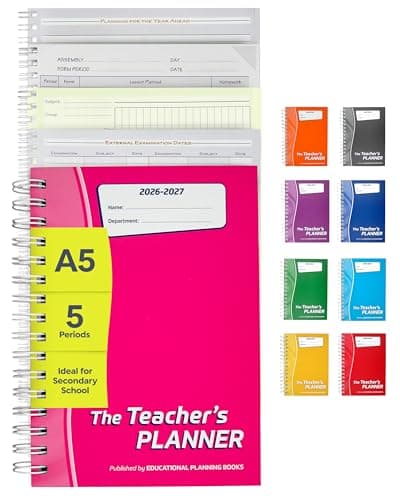 Image of Educational Planning Books - The Teachers Planner 2026-2027 for Secondary School – A5 – Five Period Day – Page-a-Day & Undated – Dedicated Pages for Year Planning, Exams, Marking & more (TP15-Pink)