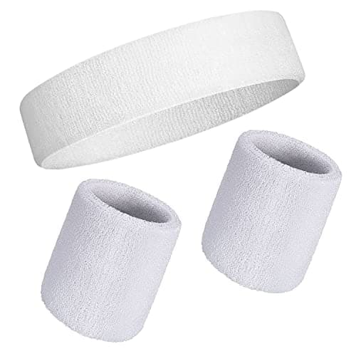Image of Sweatband Set Wristbands Headbands 3 Pieces Wrist Men Women Sweat Bands for Running Exercise Gym Sports Tennis Basketball Moisture Wicking(Wristbands 3.15 * 3.15 inch)(3PCS-White)