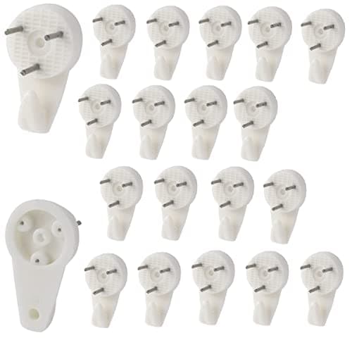 Image of Merriway® BH00093 (20 Pcs) Medium 30mm (1.3/16 inch) White Nylon Non-Trace Hardwall Drywall Picture Hanger Hook - Pack of 20 Pieces
