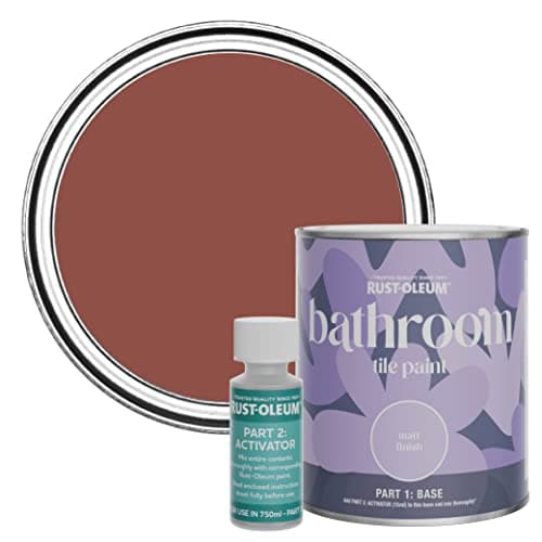 Image of Rust-Oleum Red Water-Resistant Bathroom Tile Paint in Matt Finish - Fire Brick 750ml