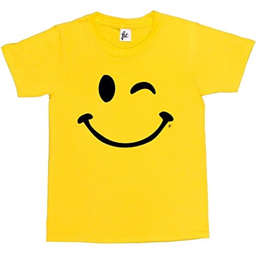 Image of Fancy A Snuggle Retro Happy Funny Winking Emoticon Face Kids Boys/Girls T-Shirt Yellow 9-11 Year Old