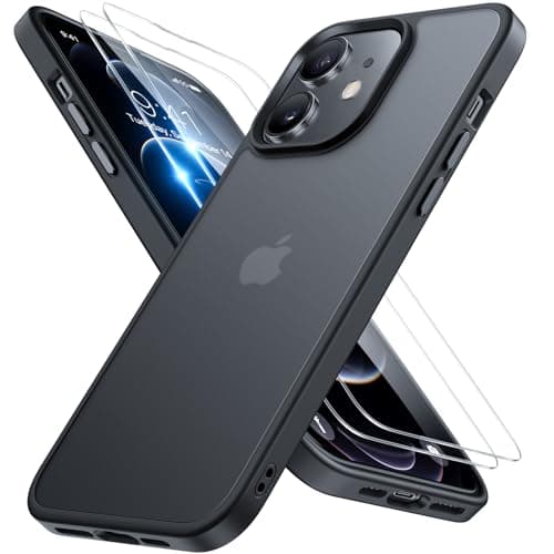Image of Miracase for iPhone 12/12 Pro Case [with 2X Screen Protectors] [TOP Military-Grade Protection] Anti-Fingerprint, Translucent Matte Shockproof Slim 12/12 Pro Phone Case 6.1" - Black