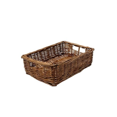 Image of Arthur Cameron - Rectangular Shallow Wicker Storage Tray - Hand-woven by skilled artisans in Northern China, an organiser basket is the perfect home storage solution (Distilled Brown, Extra Small)