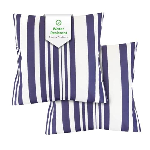 Image of Gardenwize - Pack of 2 Outdoor Scatter Cushions, Garden Furniture Cushions - Covers & Pillows (Blue Stripe)