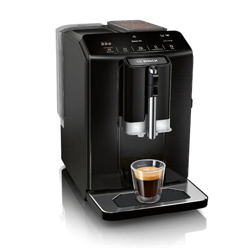 Image of Bosch Serie 2 TIG20119, Bean to Cup Coffee Machine, VeroCafe, with in-cup milk frother, removable water tank, easy select panel with 5 Beverage Options, Piano Black