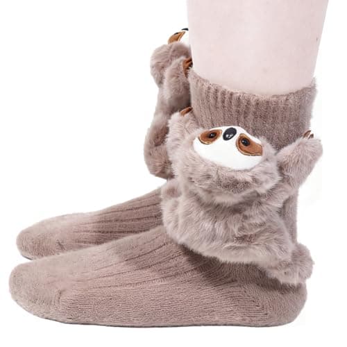 Image of Himozoo 3D Knit Sloth Socks Gifts for Mum Wife and Daughter, Novelty Funny Floor Sock for Christmas, Warm and Soft Sloth Hugging Socks Women Girl (Sloth-01)