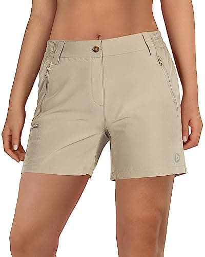 Image of Outdoor Ventures Women's Quick Dry Shorts UPF 50+ Lightweight Running Shorts, Ladies Stretch Sports Shorts for Golf Hiking Walking Gym Brown UK10