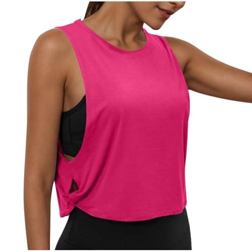Image of Gym Tops for Women UK Loose Basic Vest Sleeveless T-Shirts Athletic Tank Top Quick Dry Yoga Tees Workout Sports Tops for Fitness Running Walking Hot Pink